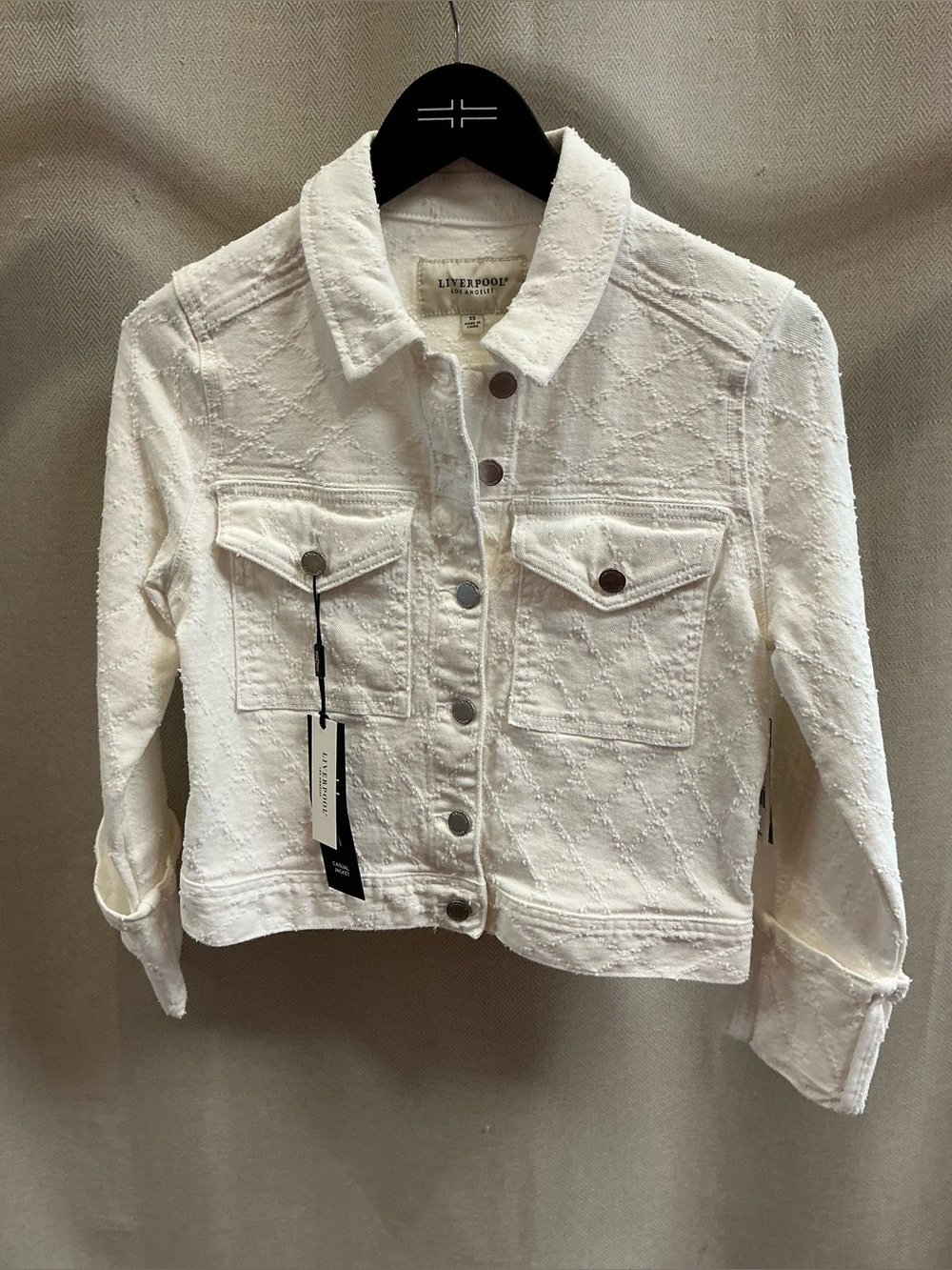 Liverpool Cropped Jacket Bracelet Length Cuffed Sleeves White Diamond
